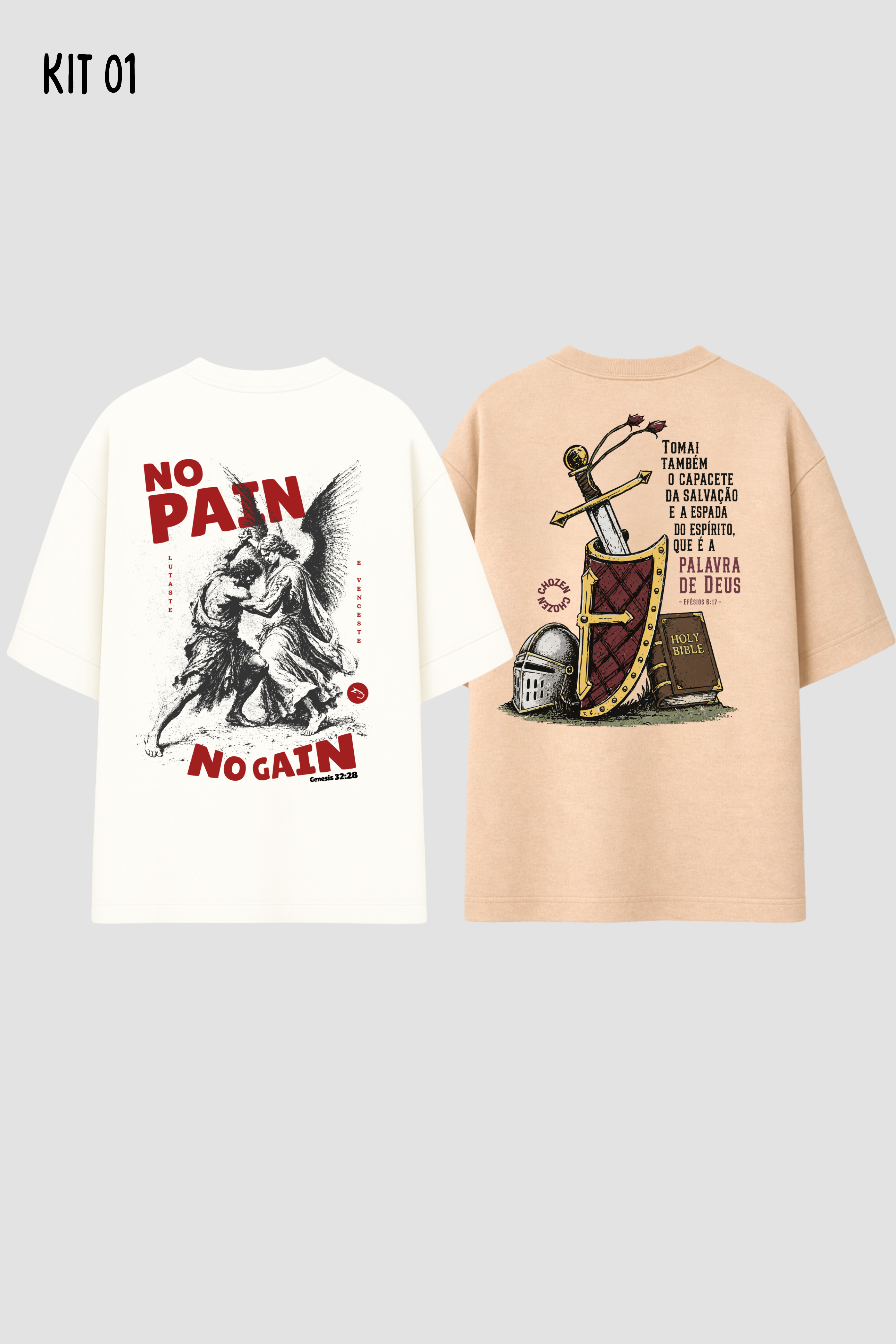 Kit 2 Camisetas Oversized Cristãs Unissex CHOZEN Essentials