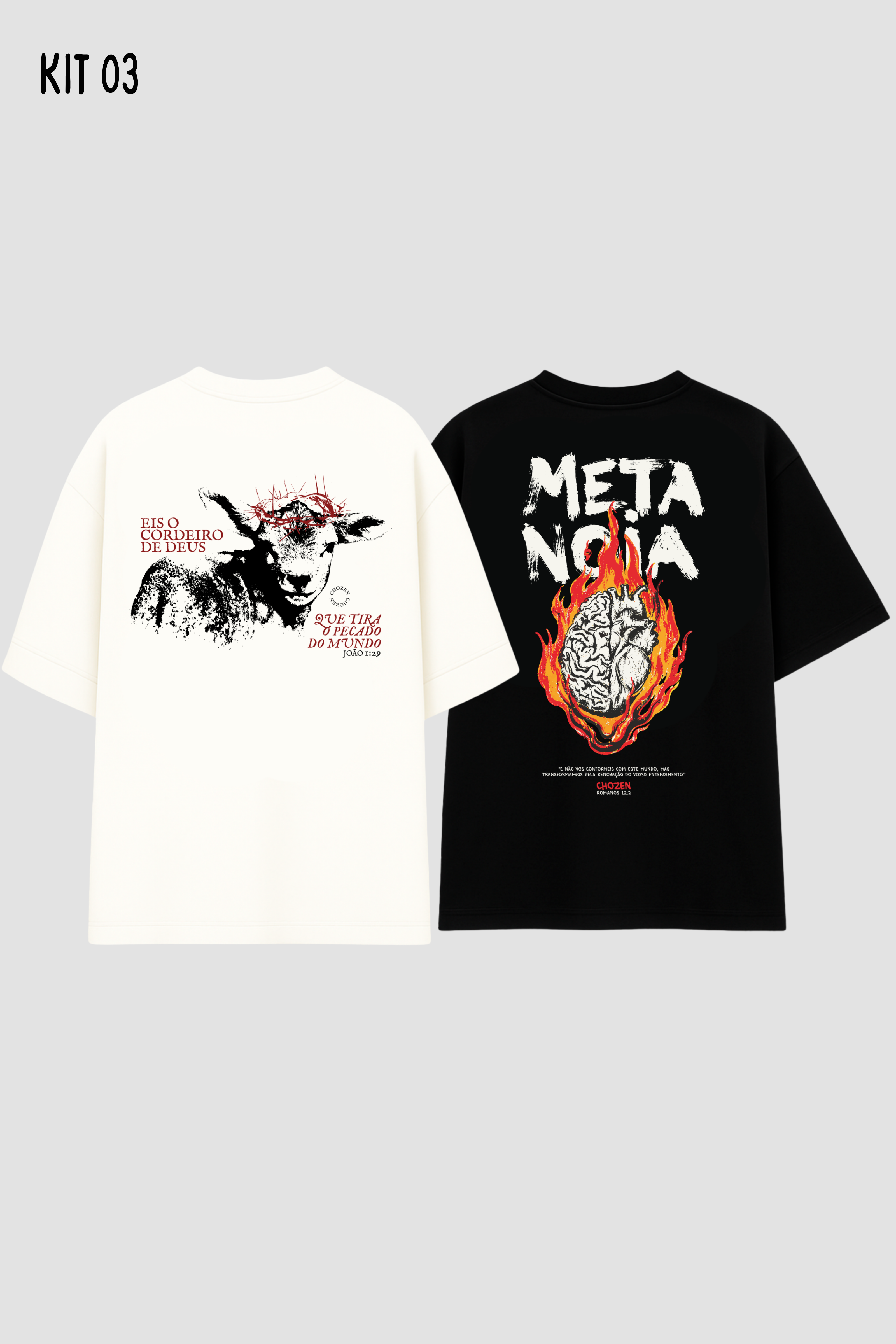 Kit 2 Camisetas Oversized Cristãs Unissex CHOZEN Casal