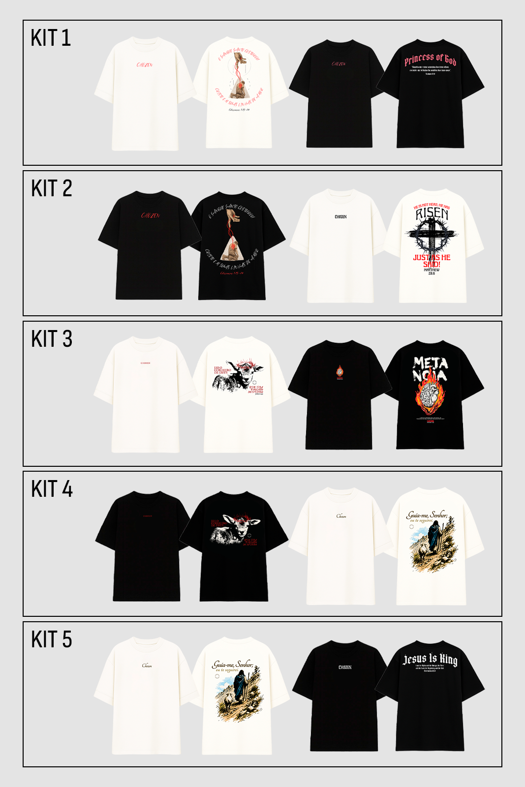 Kit 2 Camisetas Oversized Cristãs Unissex CHOZEN Casal